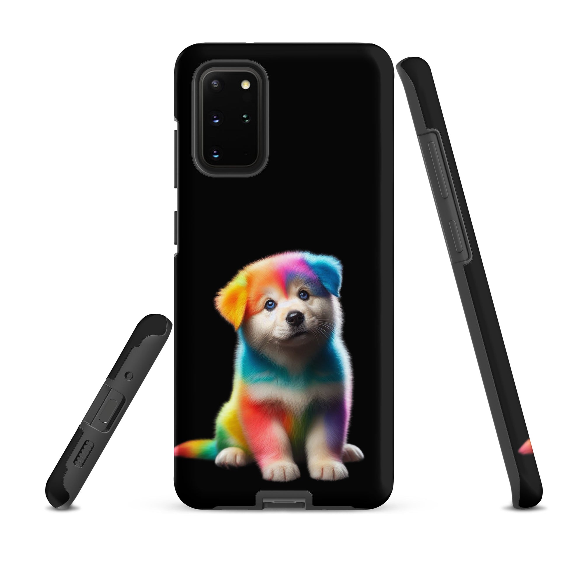 Phone Case for Samsung Galaxy with rainbow puppy design on dark night sky background