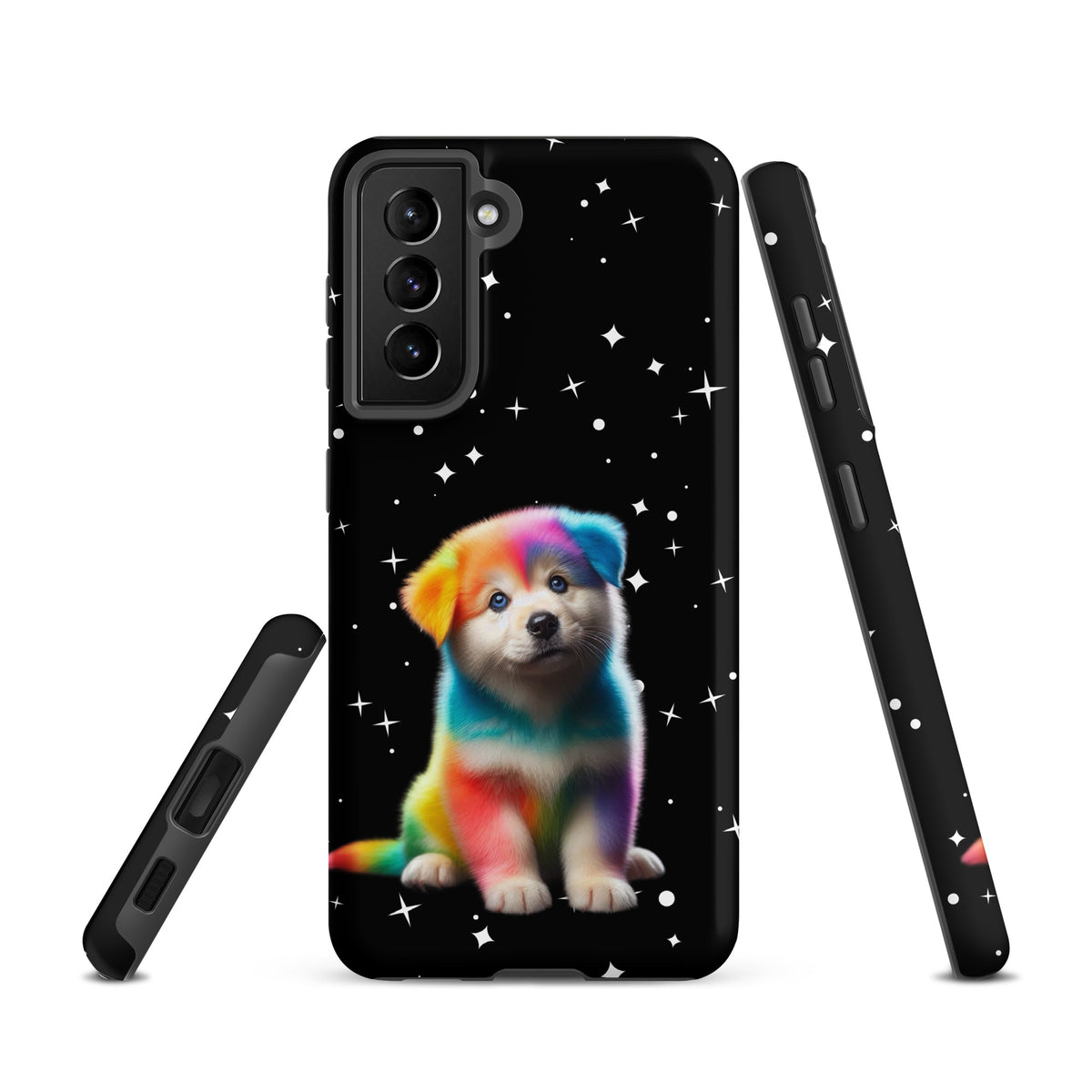 Phone Case with rainbow puppy design on starry night background for Samsung Galaxy
