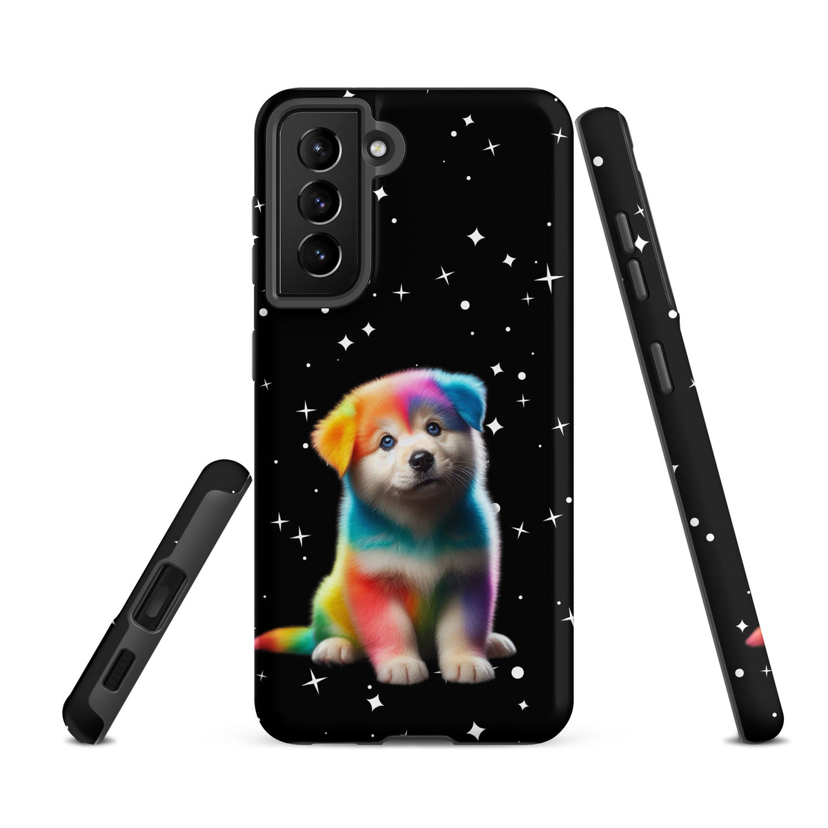 Phone Case for Samsung Galaxy with rainbow puppy and starry night design