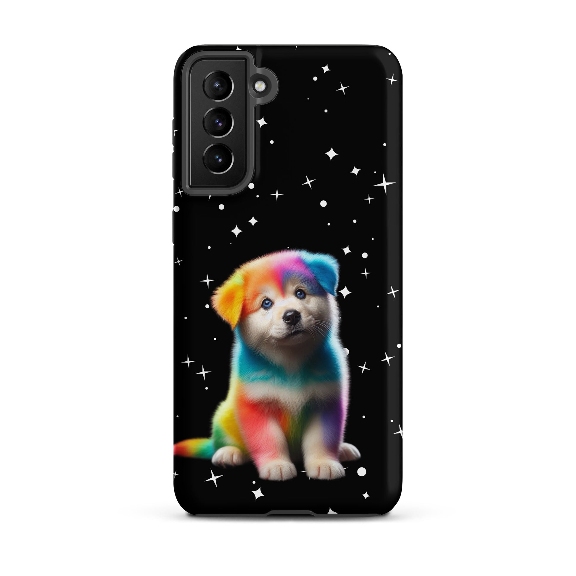 Phone Case with rainbow puppy design on starry night background for Samsung Galaxy