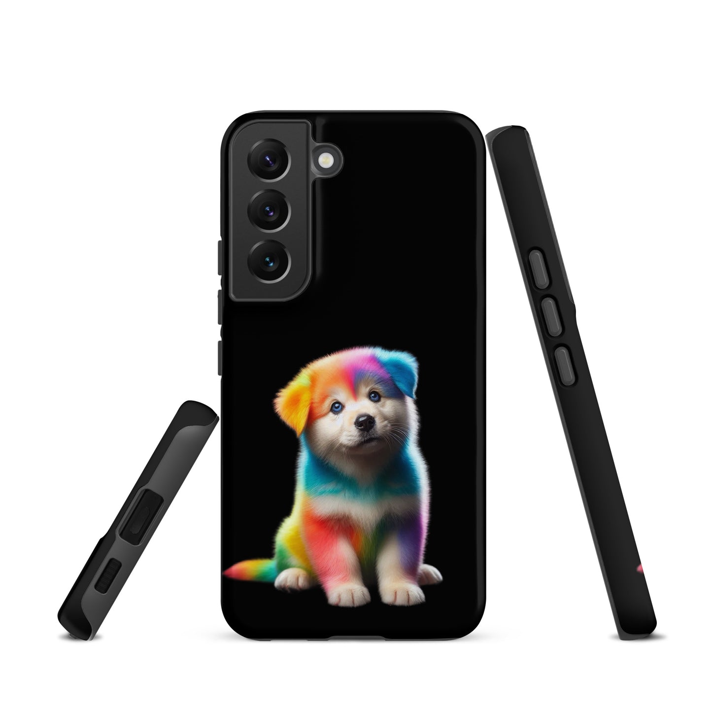 Phone Case for Samsung Galaxy featuring rainbow puppy and cosmic night sky design, vibrant accessory for protection and personality showcase.