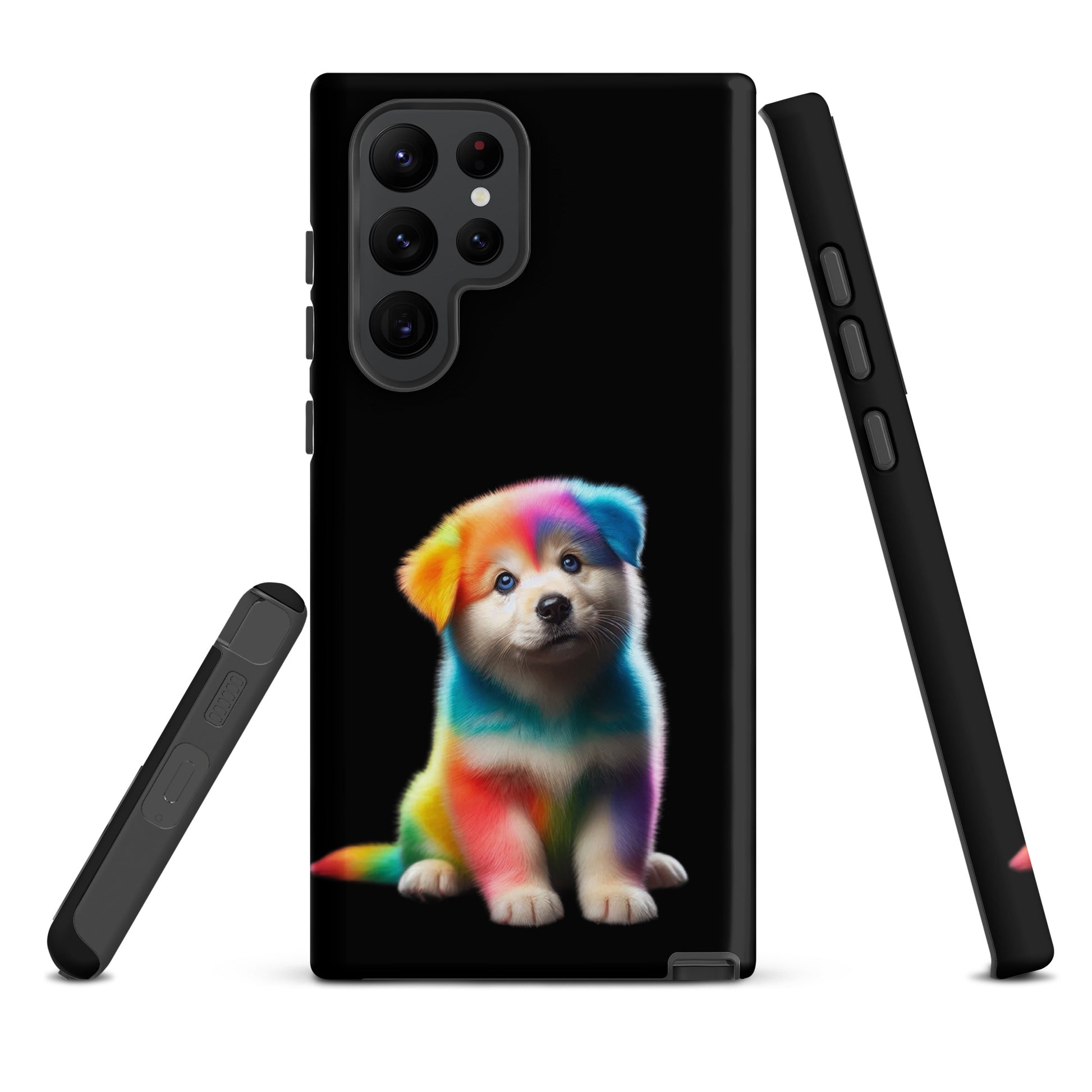 Phone Case for Samsung Galaxy with rainbow puppy design against night sky