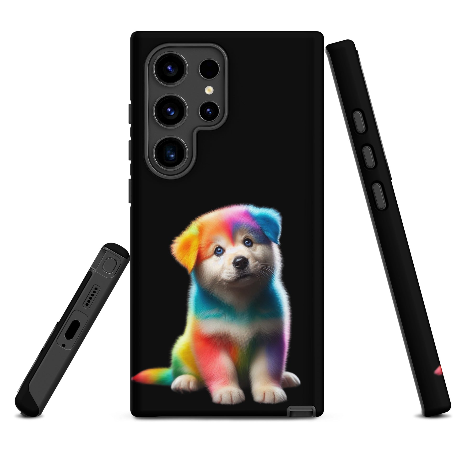 Phone Case for Samsung Galaxy featuring a rainbow puppy design with a dark night sky background