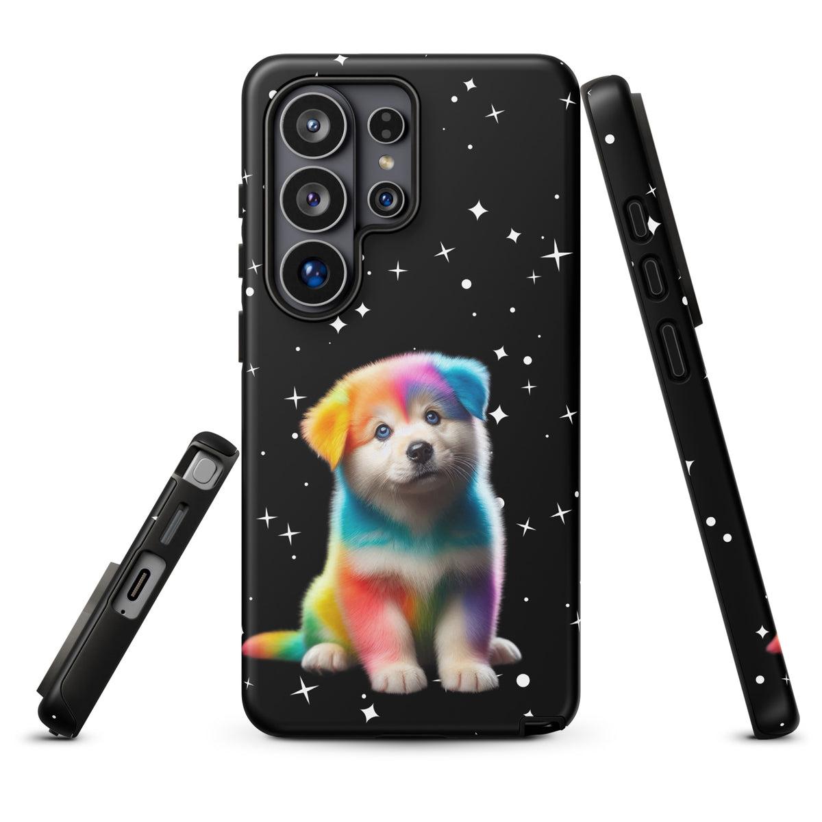 Phone Case with rainbow puppy and starry night design for Samsung Galaxy, offering vibrant style and protection.