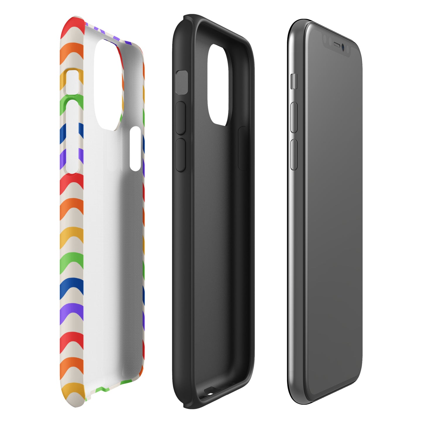Phone Case for iPhone with wavy rainbow design and durable protection, showcasing colorful and playful style.