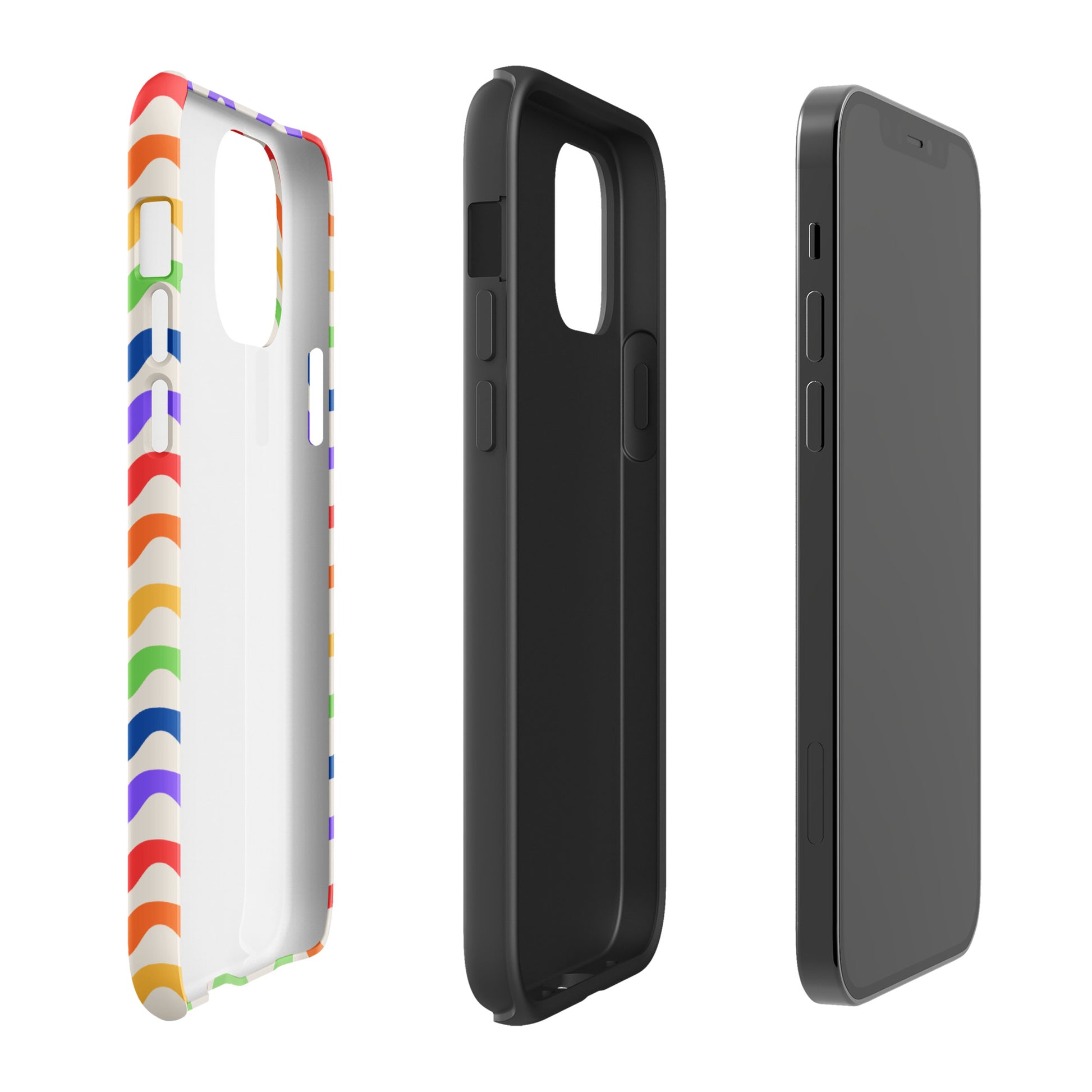 Phone Case for iPhone with wavy rainbow pattern, showcasing vibrant colors and sturdy design for stylish protection.