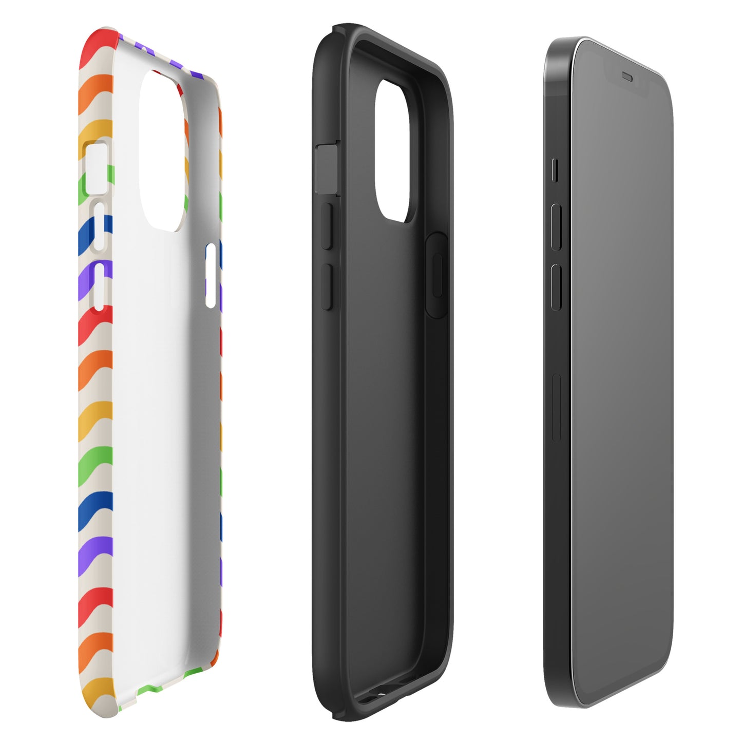 Phone Case for iPhone with wavy rainbow design, showcasing colorful grooves on a robust, playful style case for vibrant device protection.