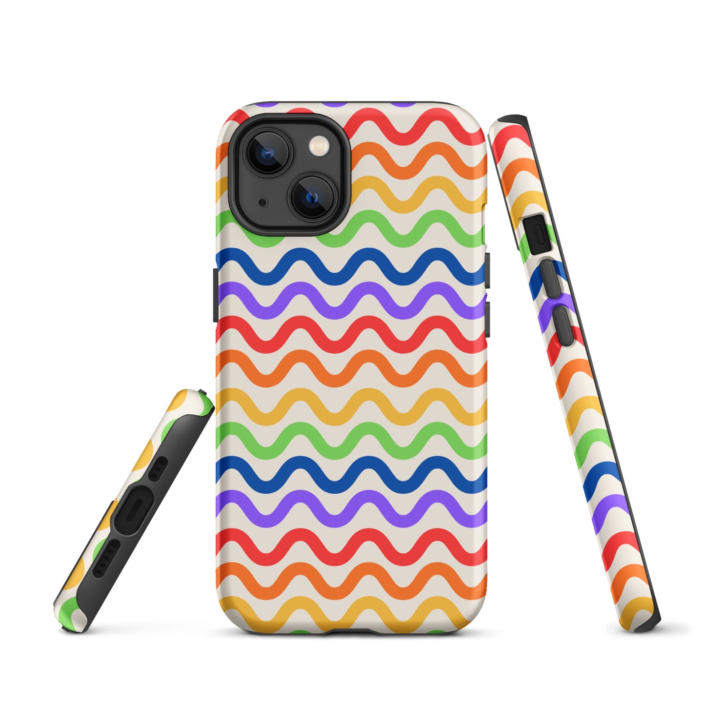 Phone Case with wavy rainbow pattern for iPhone, tough and playful style