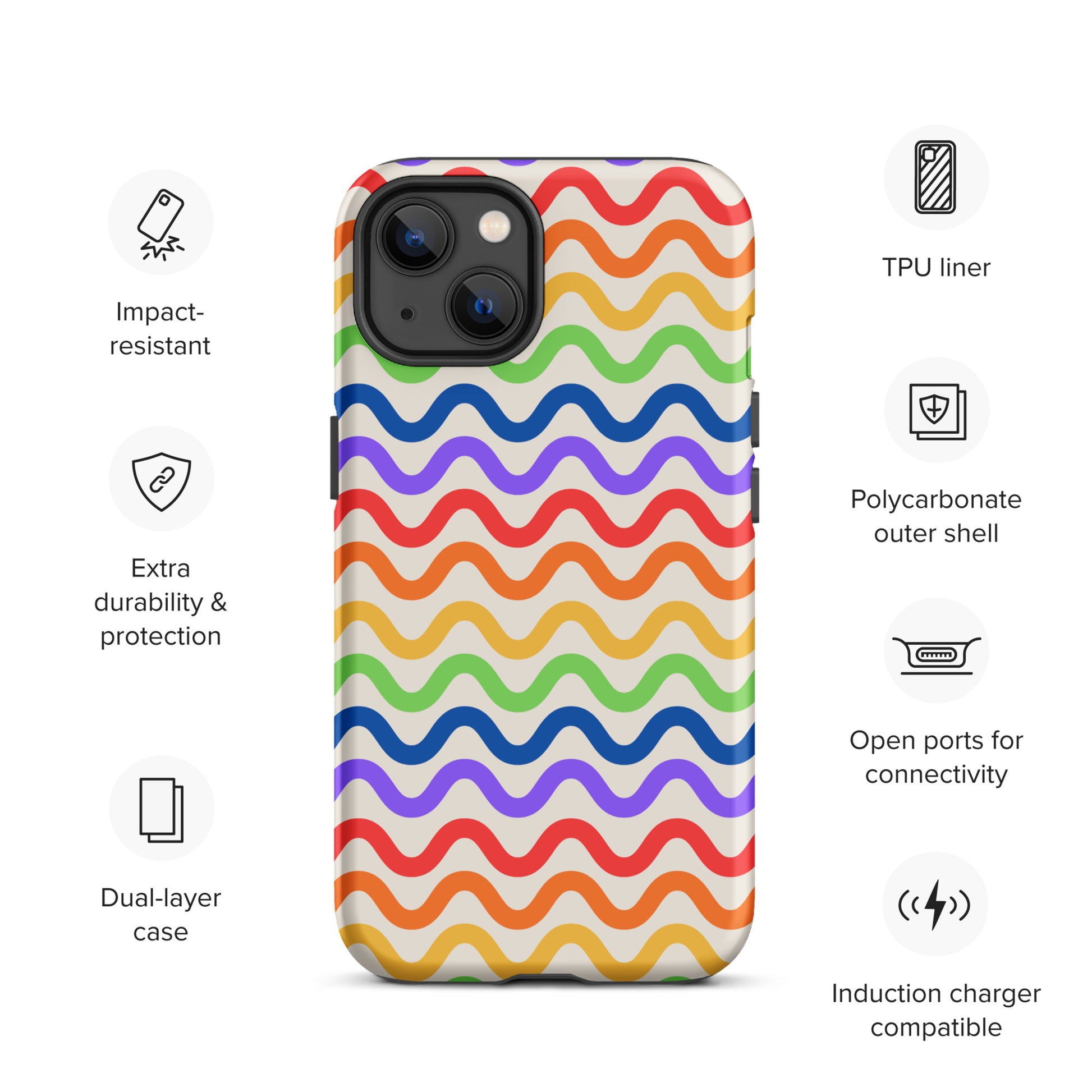 Colorful wavy rainbow Phone Case for iPhone with impact-resistant durability and vibrant design