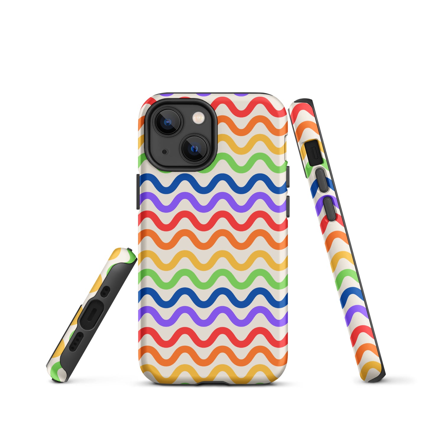 Phone Case for iPhone with wavy rainbow pattern offering vibrant style and durable protection