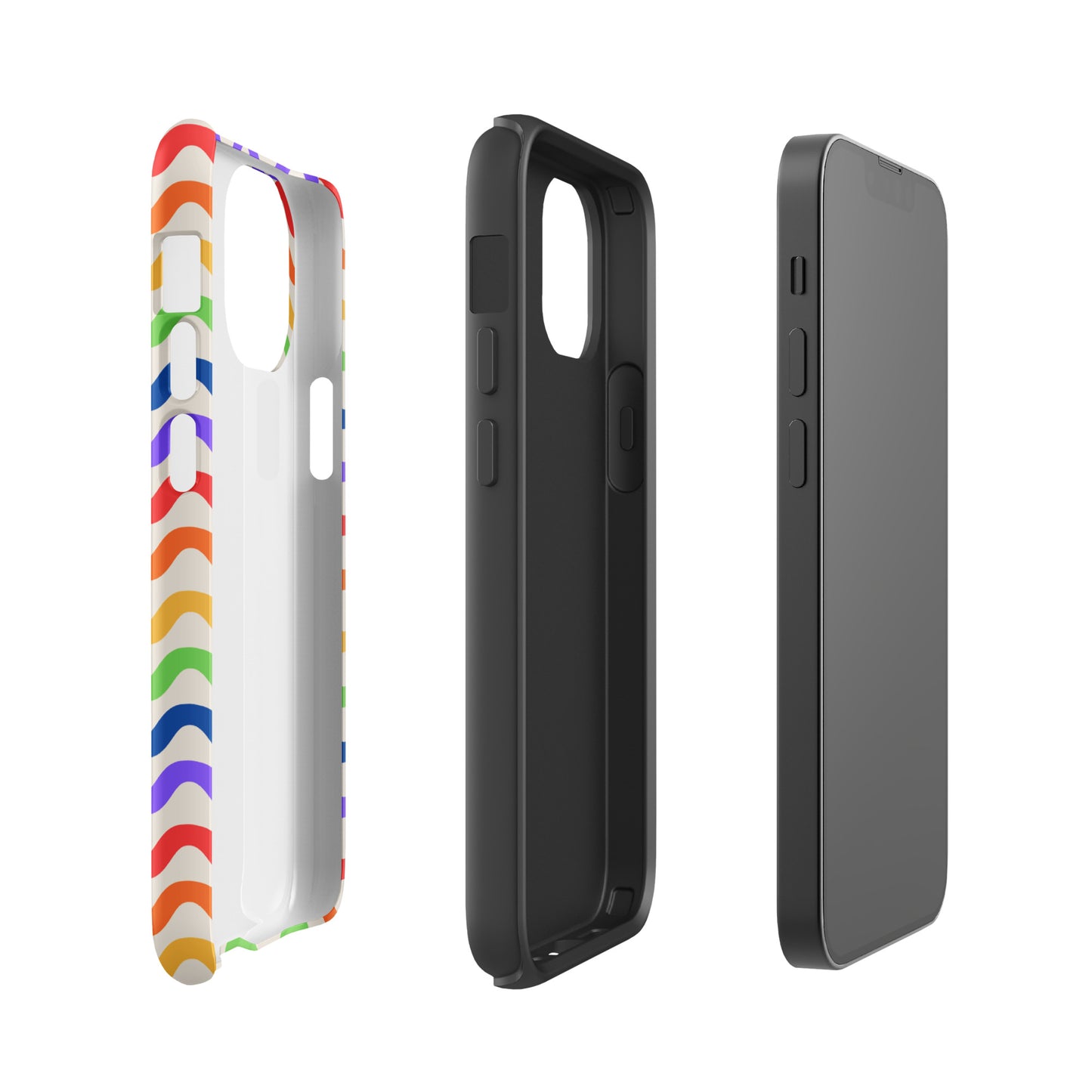 Phone Case with wavy rainbow pattern for iPhone, showcasing durable design and vibrant colors for style and protection.