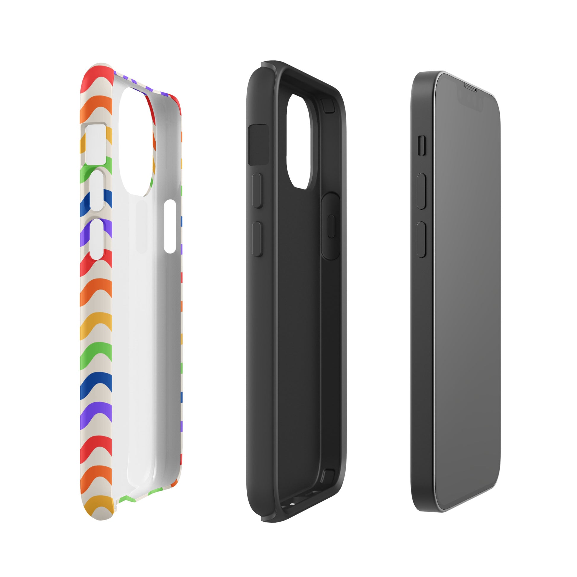Phone Case with wavy rainbow pattern for iPhone, showcasing durable design and vibrant colors for style and protection.