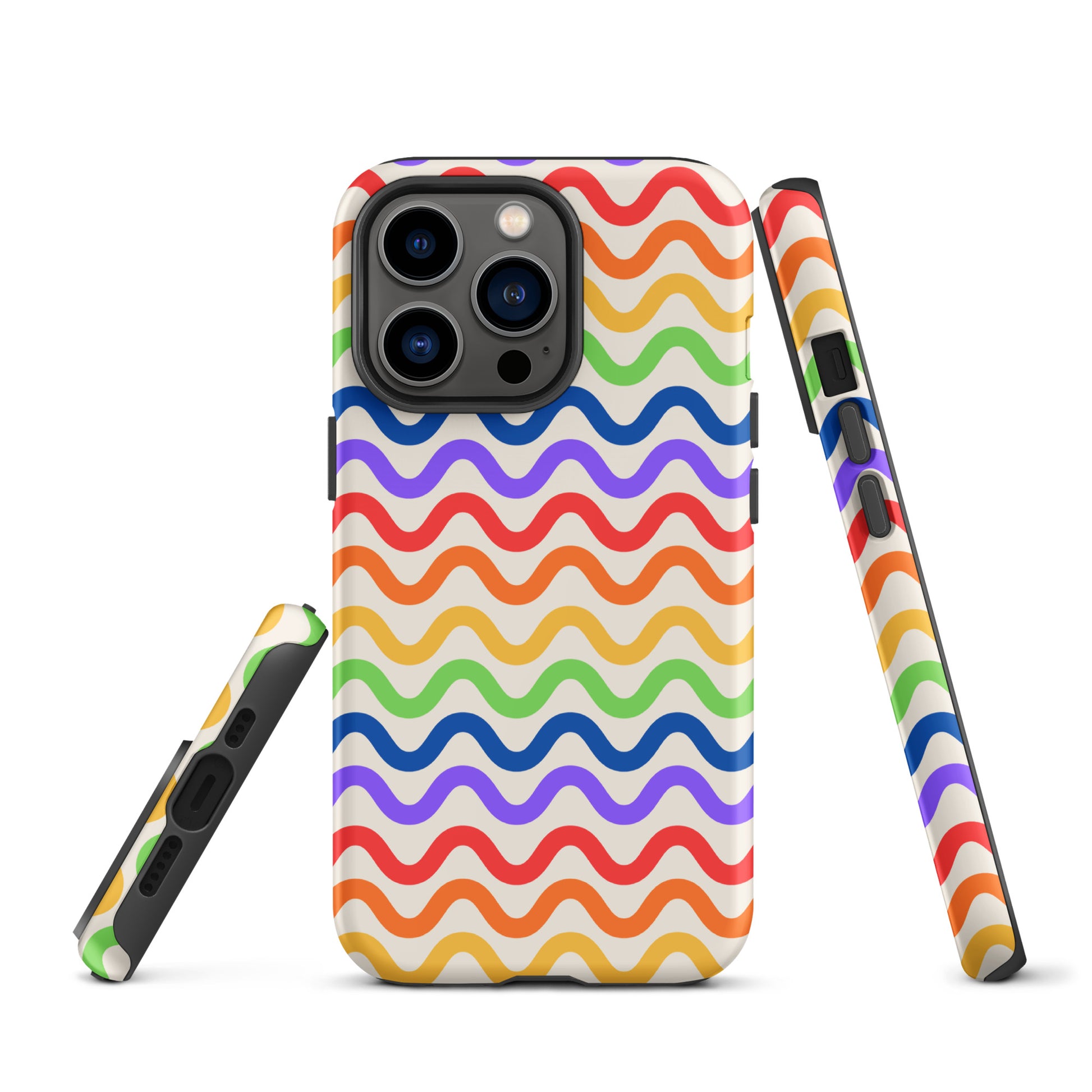 Phone Case for iPhone with wavy rainbow pattern offering playful style and durable protection