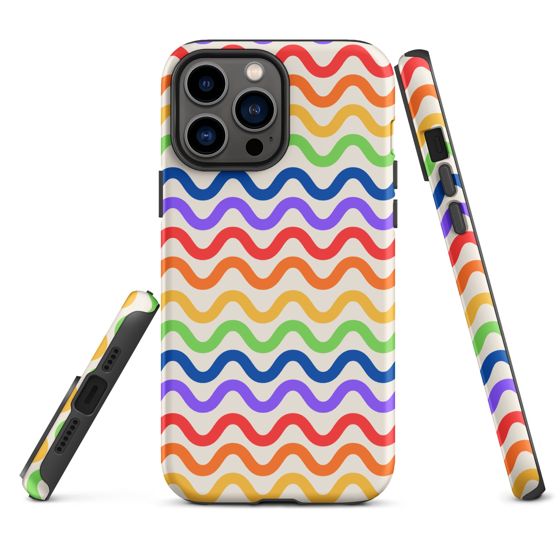 Phone Case for iPhone with wavy rainbow groove design providing tough and playful protection.