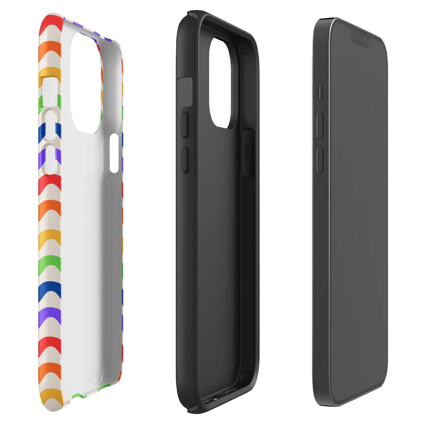 Phone Case for iPhone with colorful wavy rainbow design and robust build for protection, showcasing joyful and playful style.