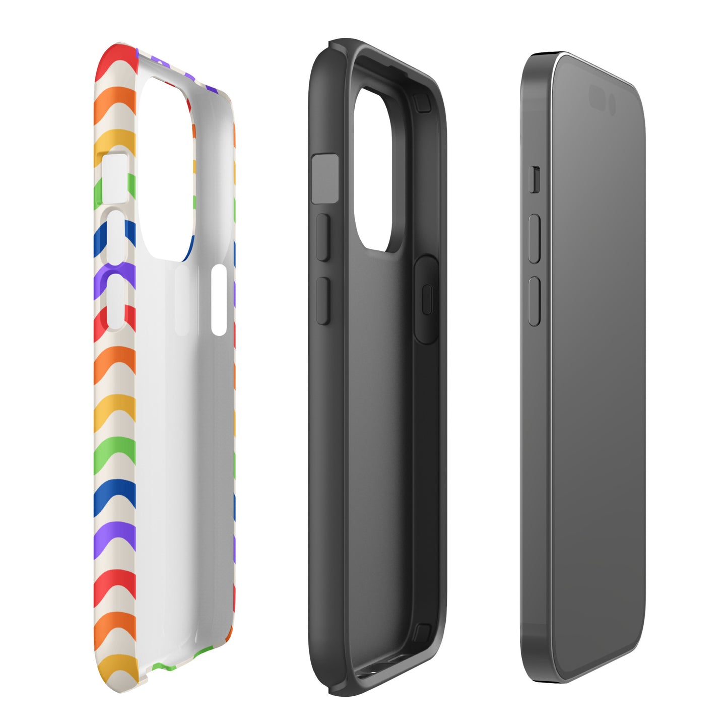 Phone Case for iPhone with wavy rainbow design and tough protective shell