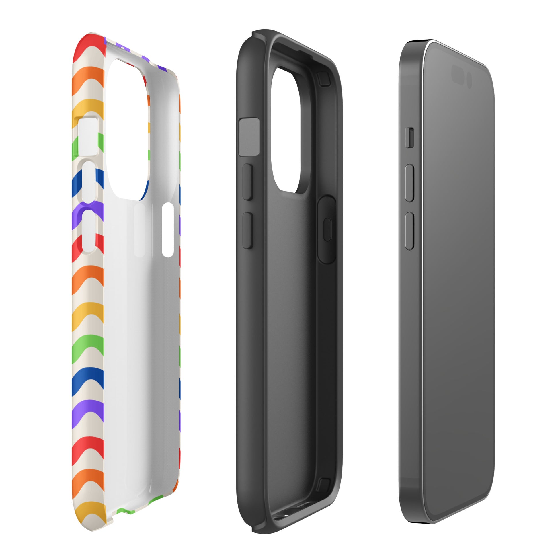 Phone Case for iPhone with wavy rainbow design and tough protective shell
