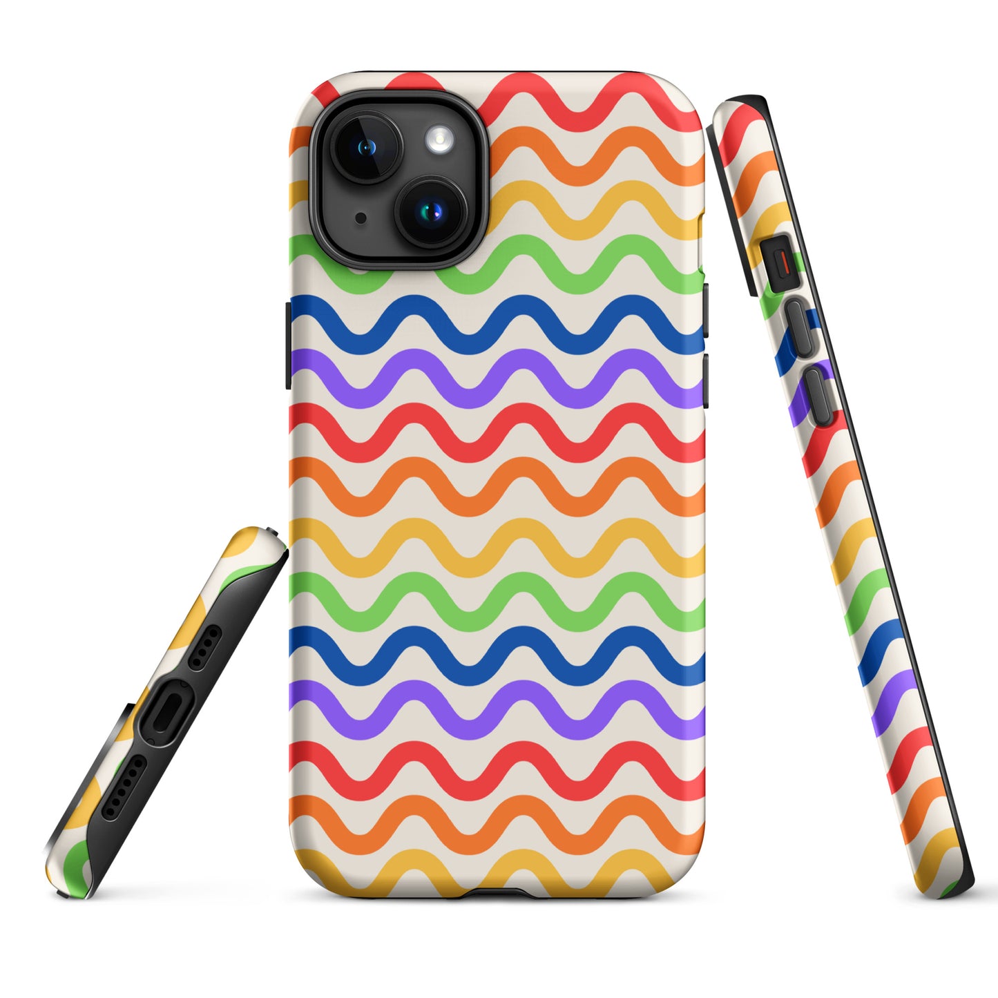 Phone Case for iPhone with wavy rainbow pattern, showcasing vibrant colors on a tough and playful design.