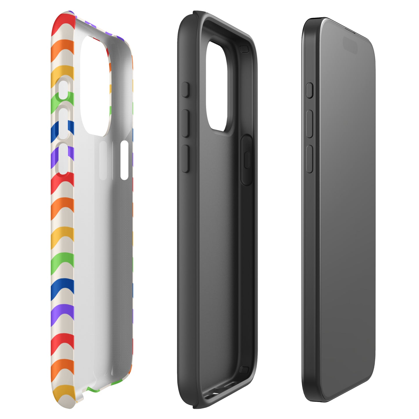 Phone Case for iPhone with wavy rainbow design and tough protection
