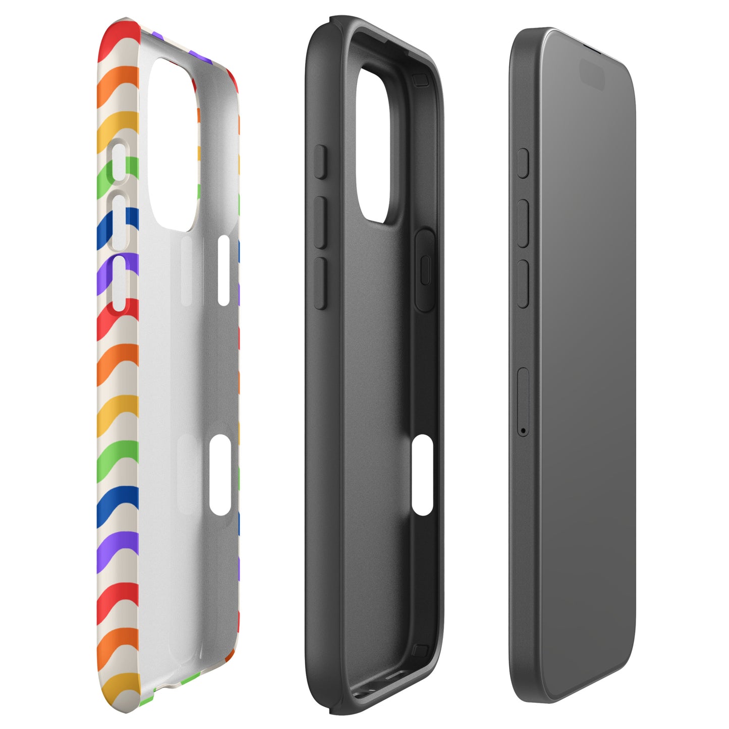 Phone Case in wavy rainbow pattern for iPhone, showcasing vibrant colors and durable design for style and protection.