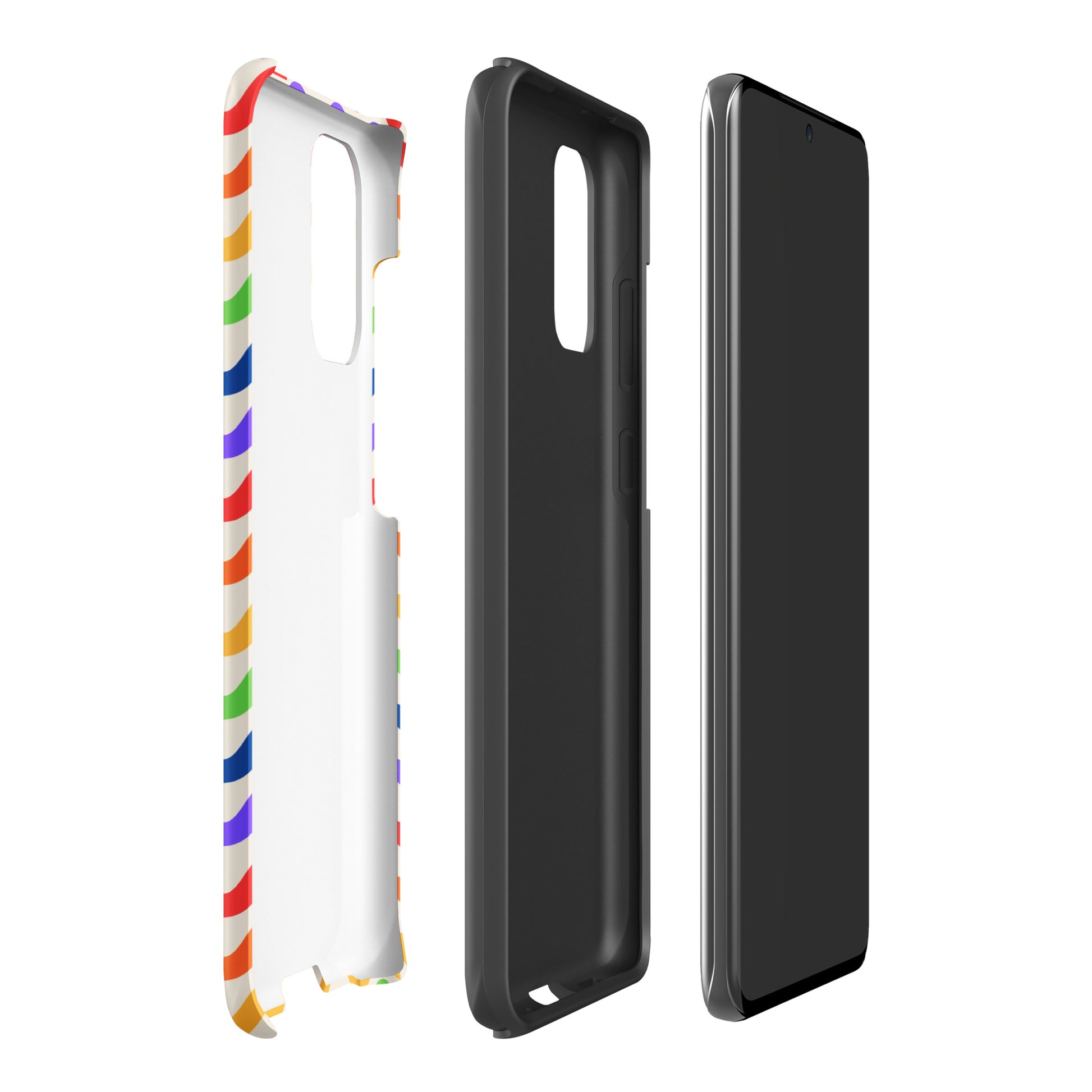 Phone Case for Samsung Galaxy with wavy rainbow groove design, showcasing vibrant colors and sturdy protection layers.