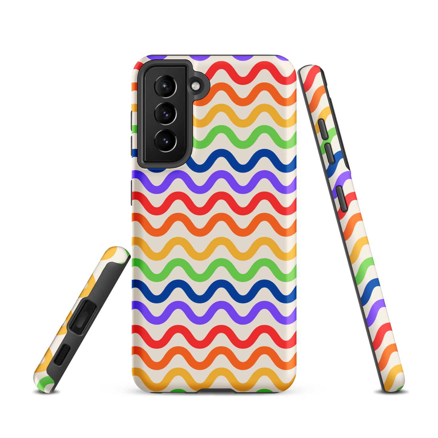 Phone Case for Samsung Galaxy with wavy rainbow pattern in vibrant colors, offering cheerful design and durable protection.