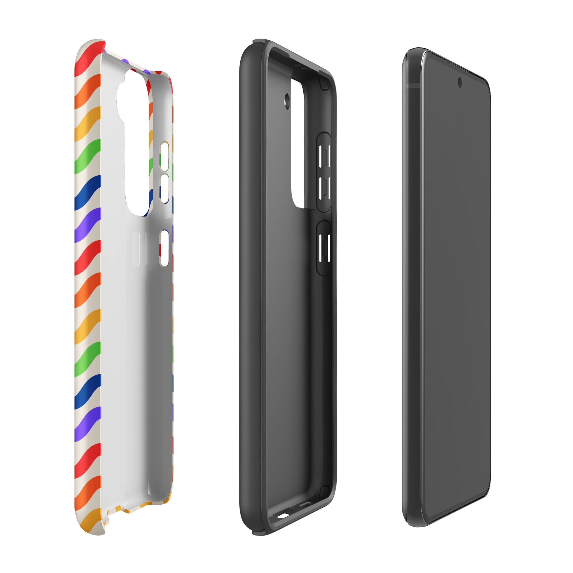 Phone Case for Samsung Galaxy with wavy rainbow design showcasing protection layers.