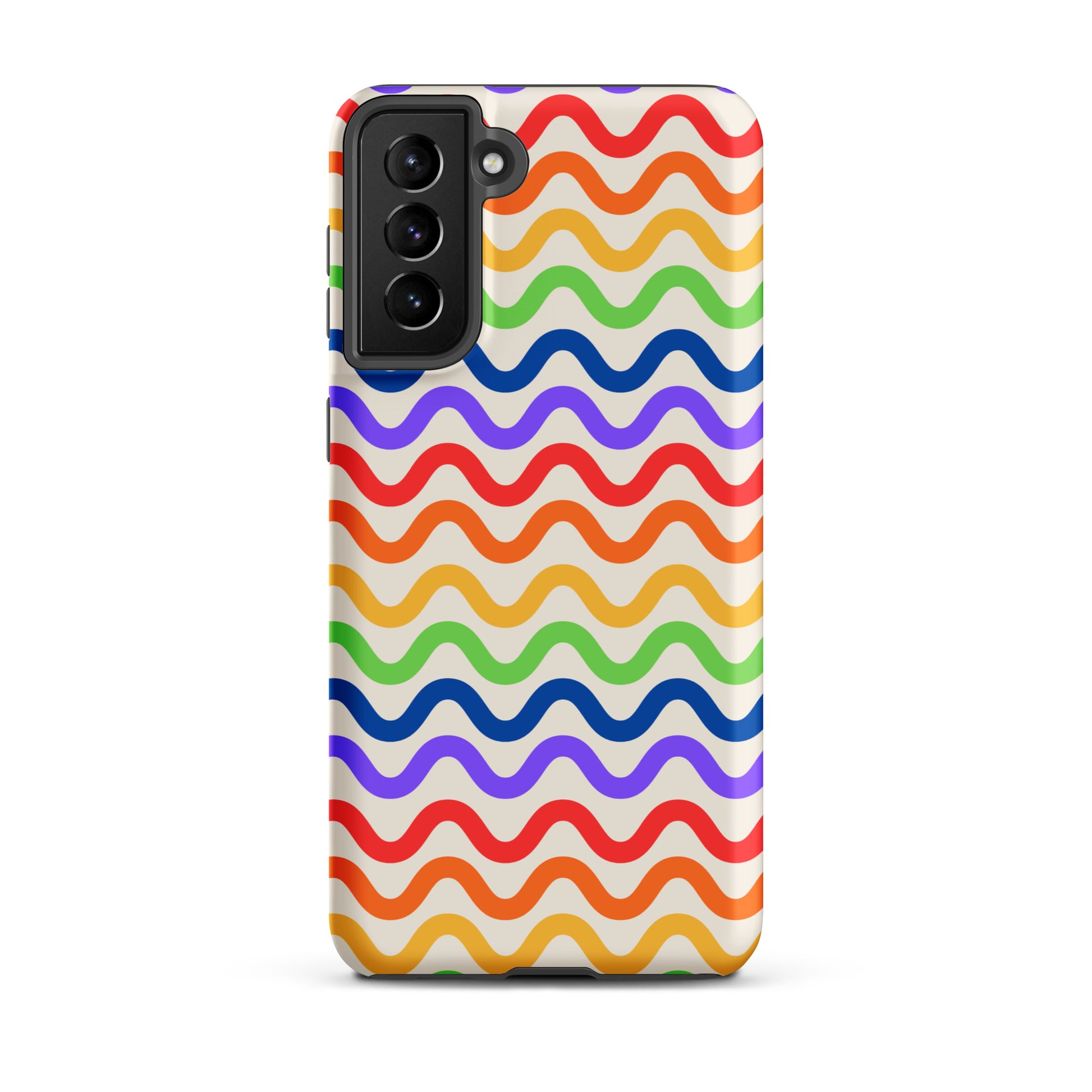 Phone Case for Samsung Galaxy with wavy rainbow groove design in vibrant colors on a white background.