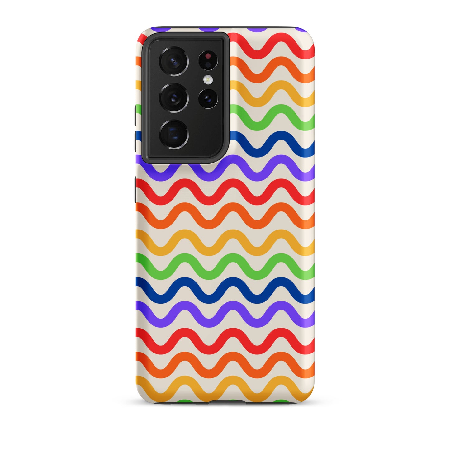 Phone Case featuring wavy rainbow pattern for Samsung Galaxy, showcasing vibrant purple, red, orange, yellow, green, and blue design.
