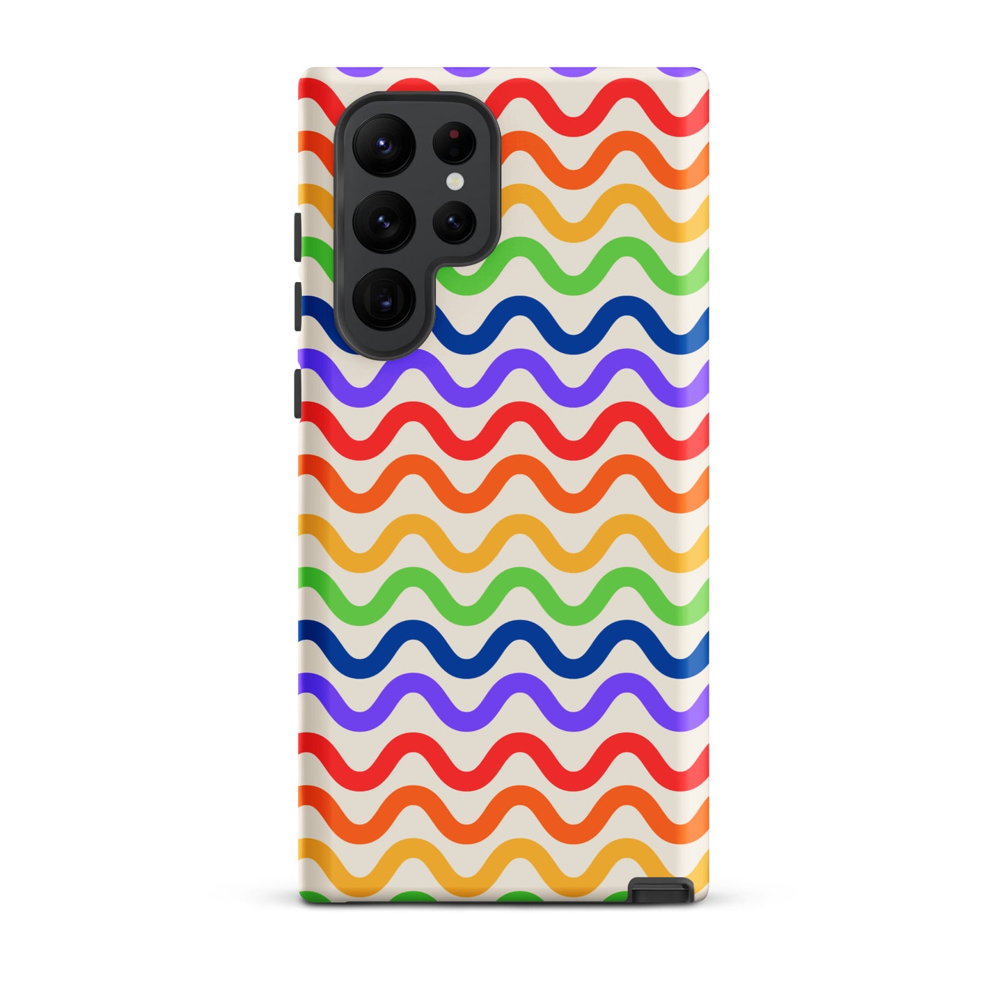 Phone Case with wavy rainbow pattern for Samsung Galaxy, featuring playful wavy grooves in purple, red, orange, yellow, green, and blue.