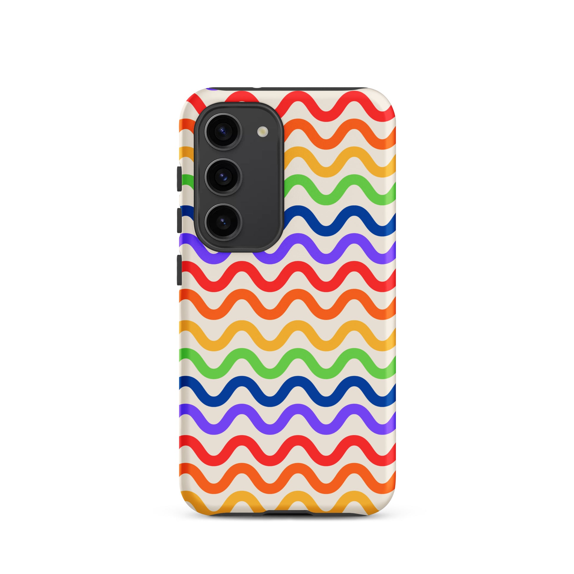 Phone Case for Samsung Galaxy with wavy rainbow pattern offering colorful and protective design.