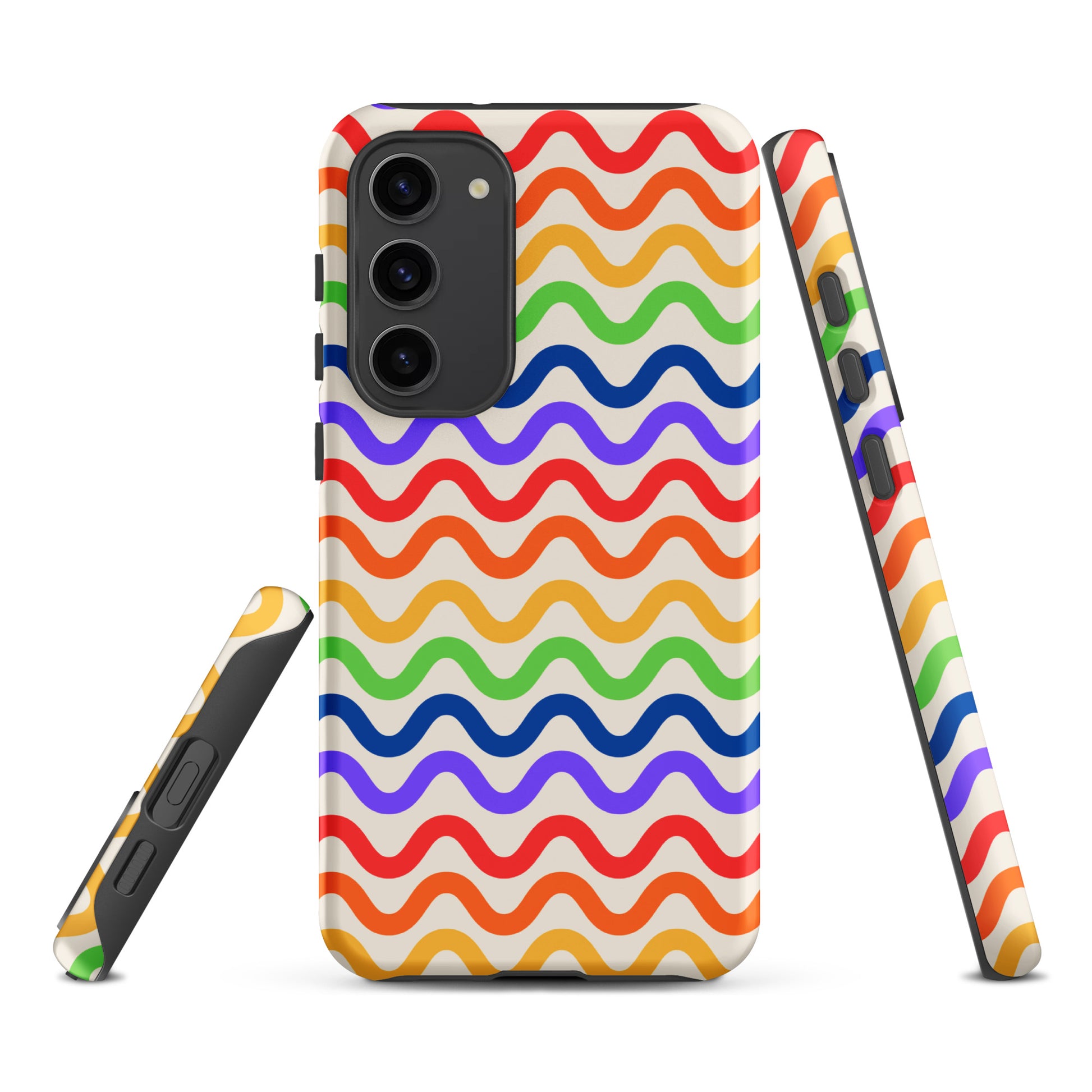 Colorful wavy rainbow Phone Case for Samsung Galaxy offering vibrant design and sturdy protection.