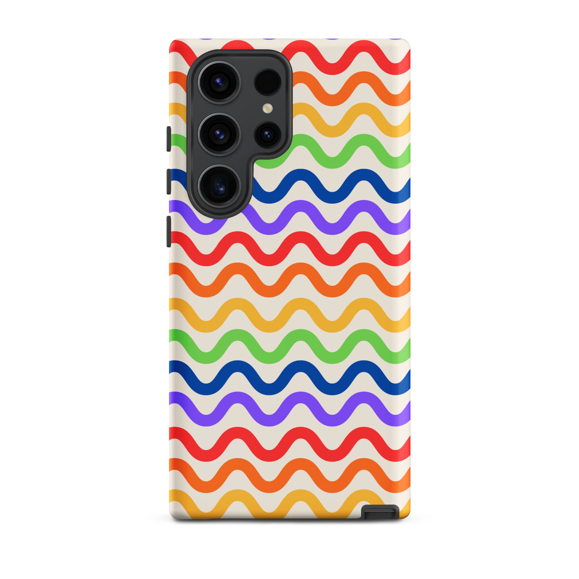Phone Case for Samsung Galaxy with a wavy rainbow groove pattern featuring vibrant colors on a white background.