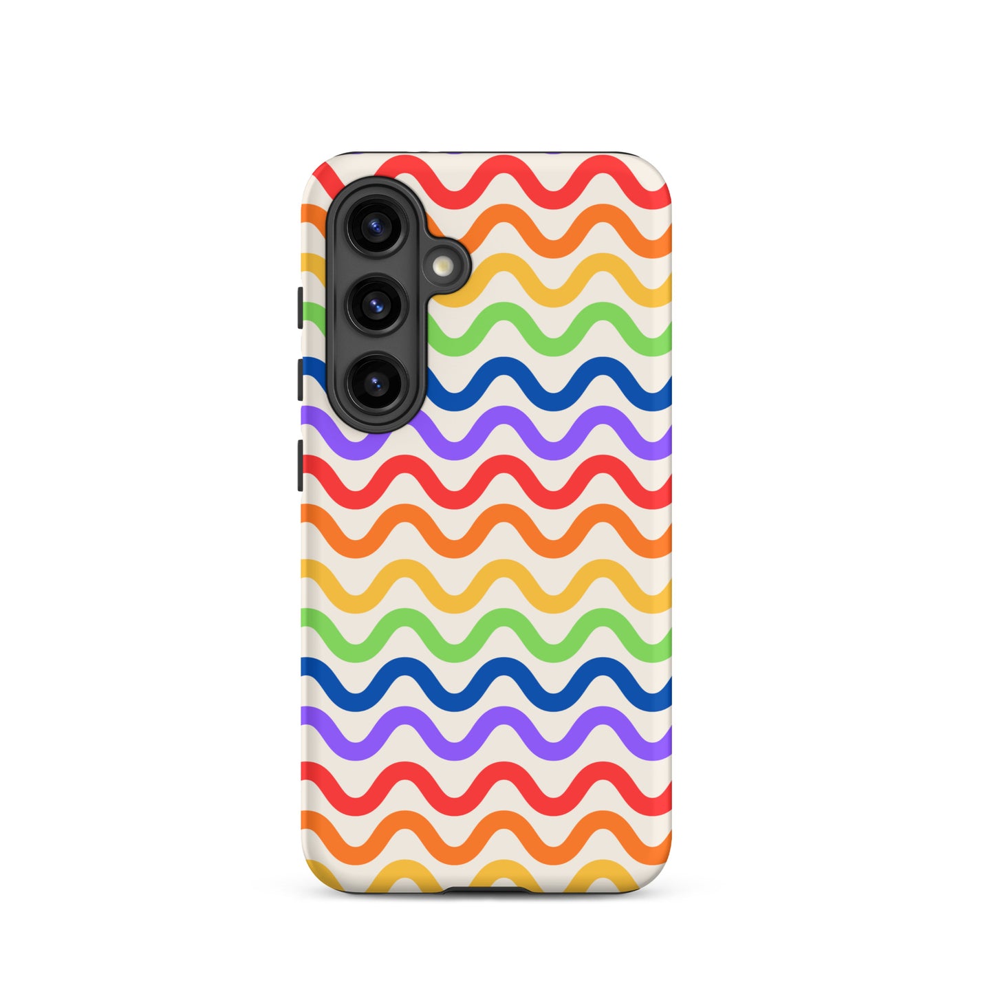 Phone Case for Samsung Galaxy with wavy rainbow pattern on a white backdrop