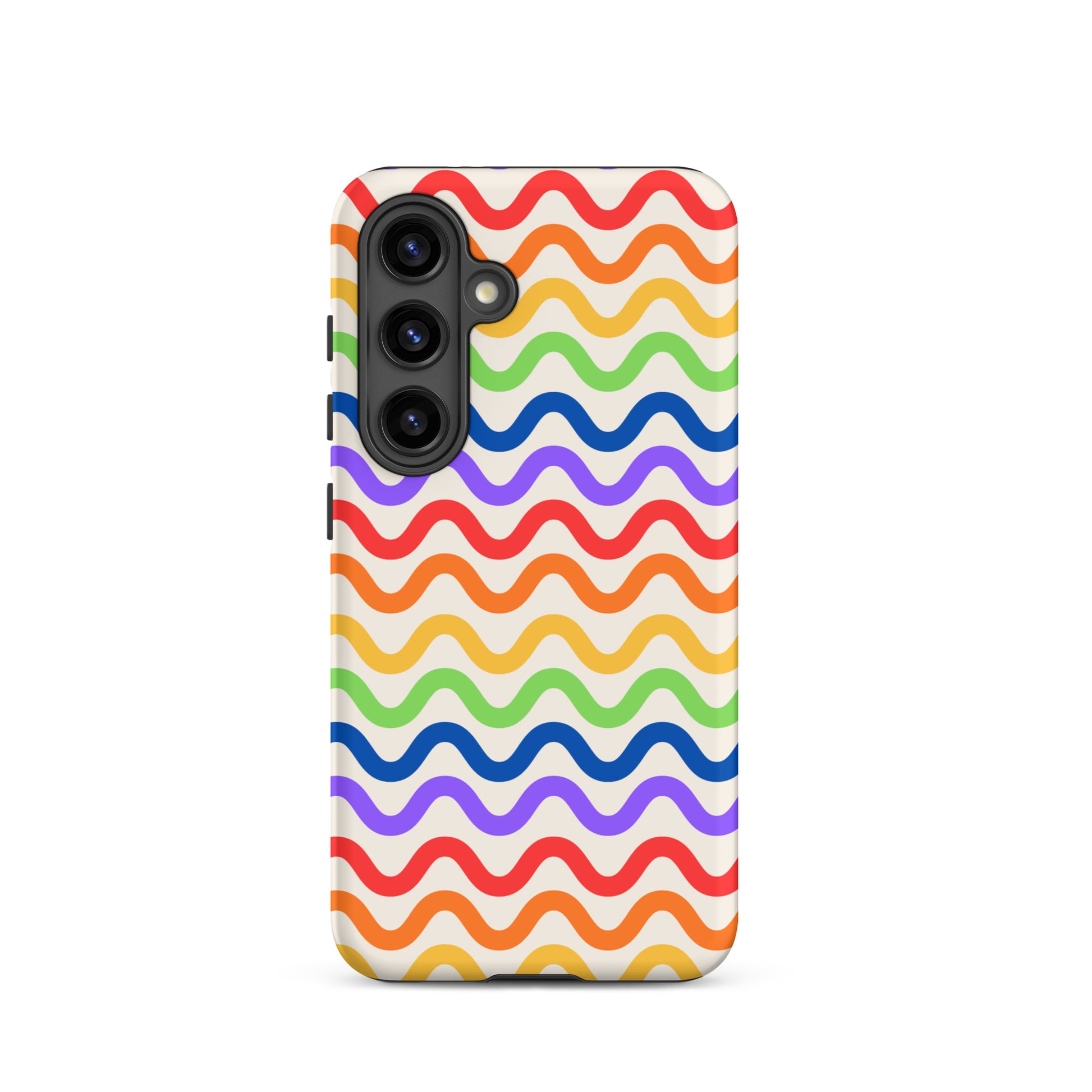 Phone Case for Samsung Galaxy with wavy rainbow pattern on a white backdrop
