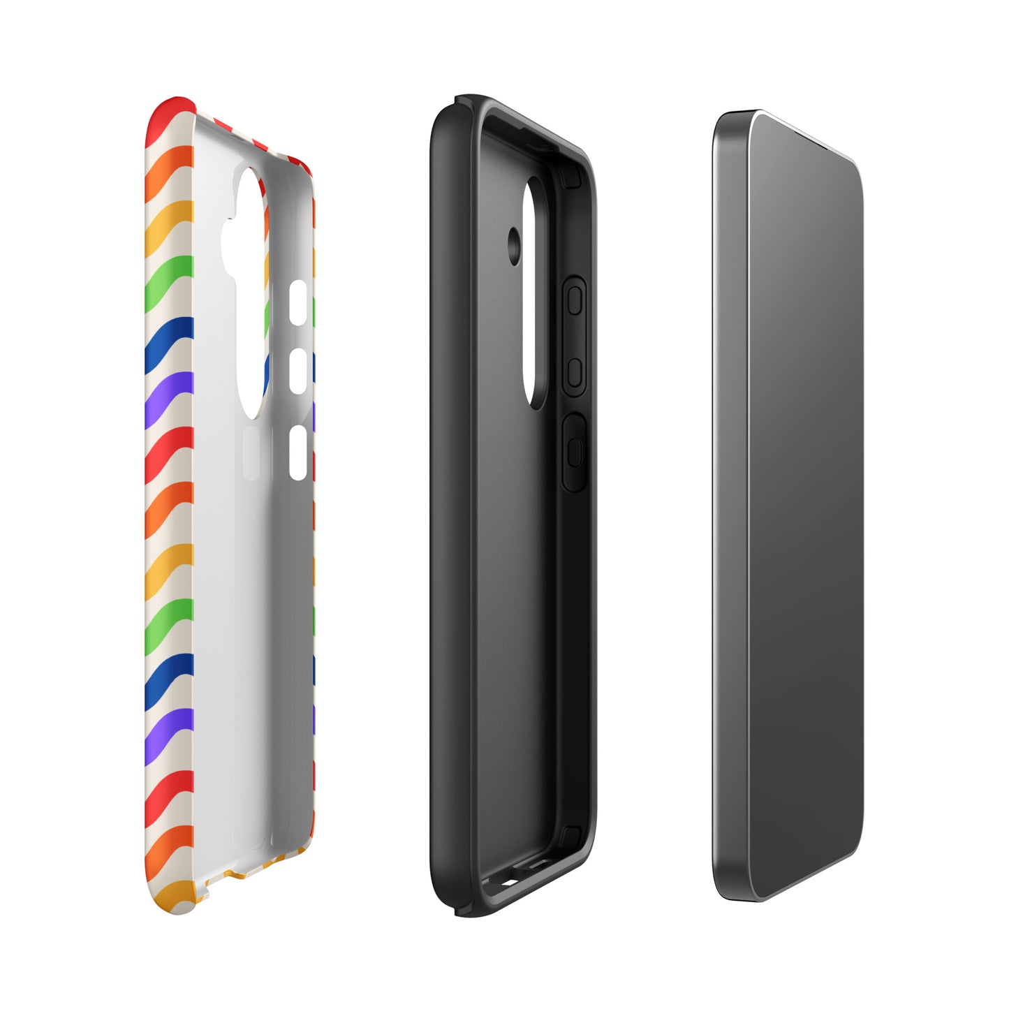Phone Case for Samsung Galaxy with wavy rainbow groove design showing vibrant colors and durable protection features.