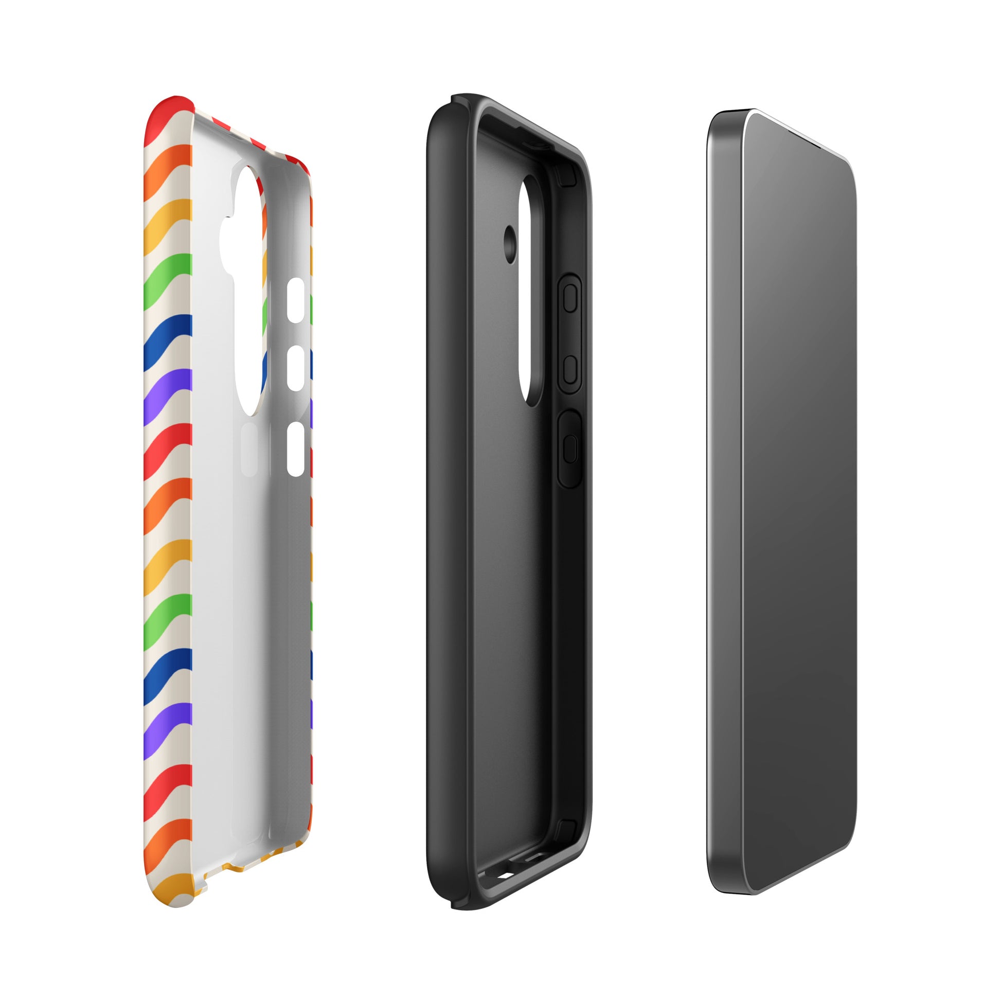 Phone Case for Samsung Galaxy with wavy rainbow groove design showing vibrant colors and durable protection features.