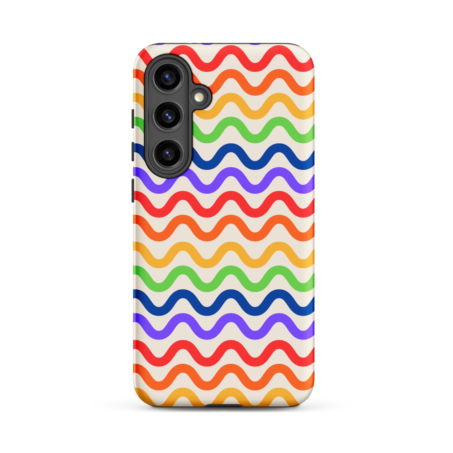 Phone Case for Samsung Galaxy with wavy rainbow groove pattern, featuring vibrant colors on a soft white backdrop for lively protection.