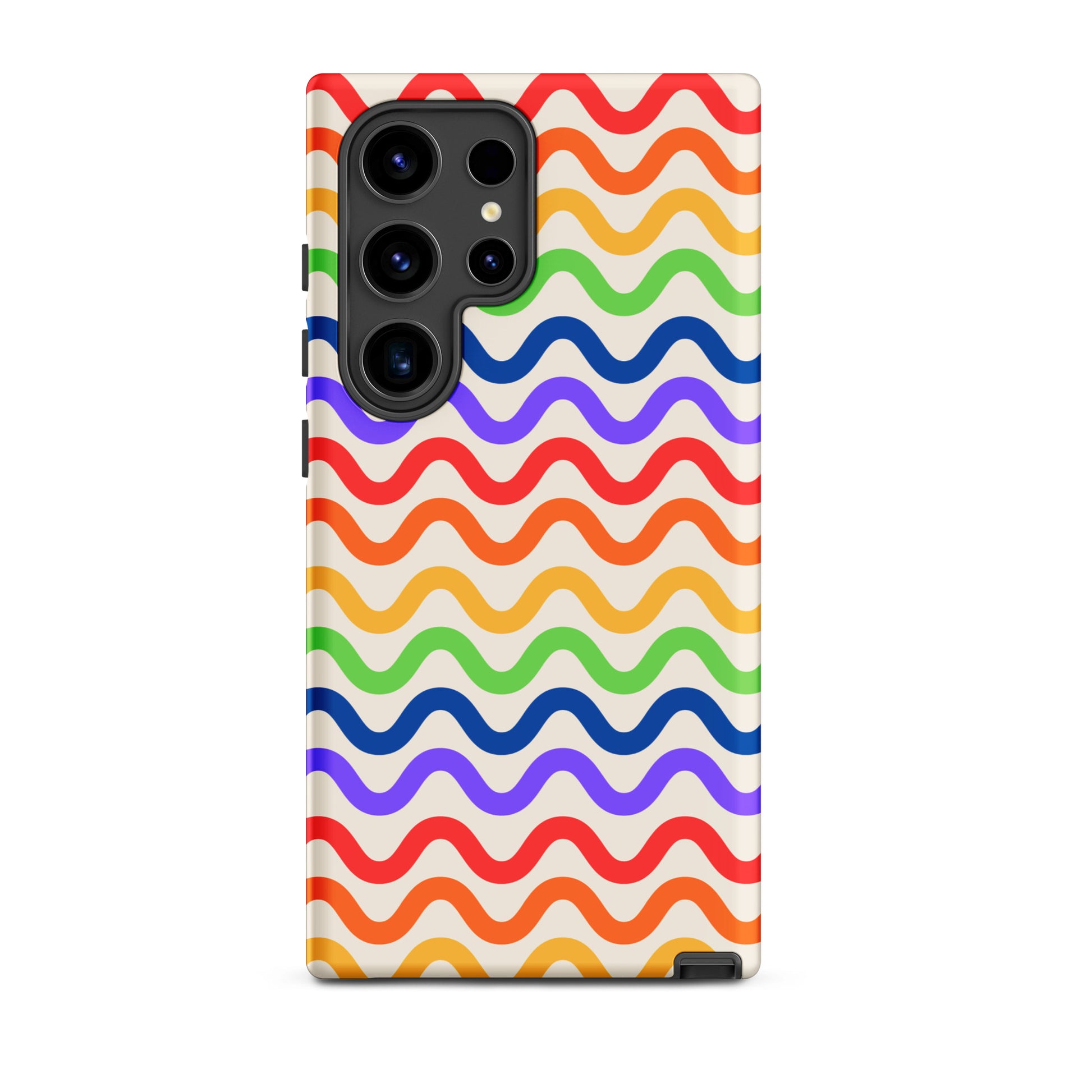 Phone Case with wavy rainbow design for Samsung Galaxy, featuring vibrant colors of purple, red, orange, yellow, green, and blue.
