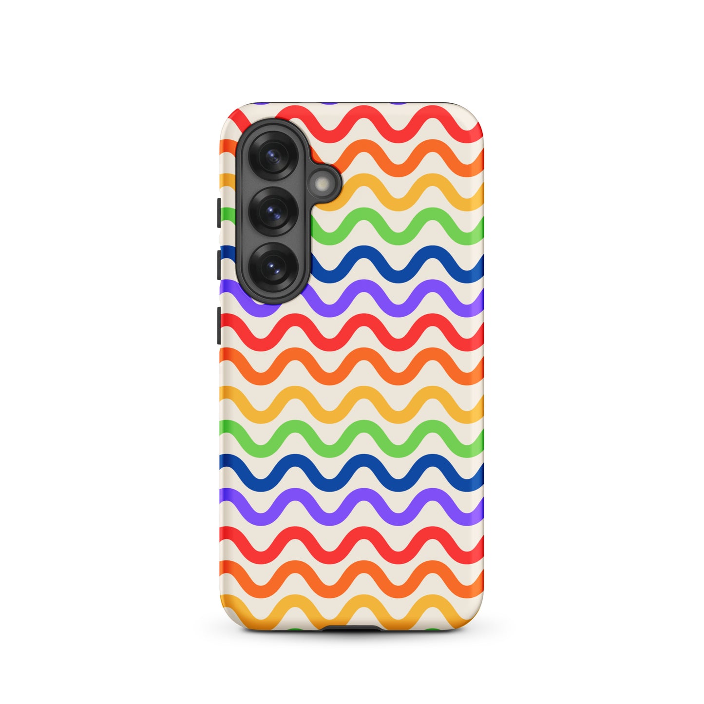 Phone Case for Samsung Galaxy with wavy rainbow groove pattern, vibrant colors on a soft white backdrop.