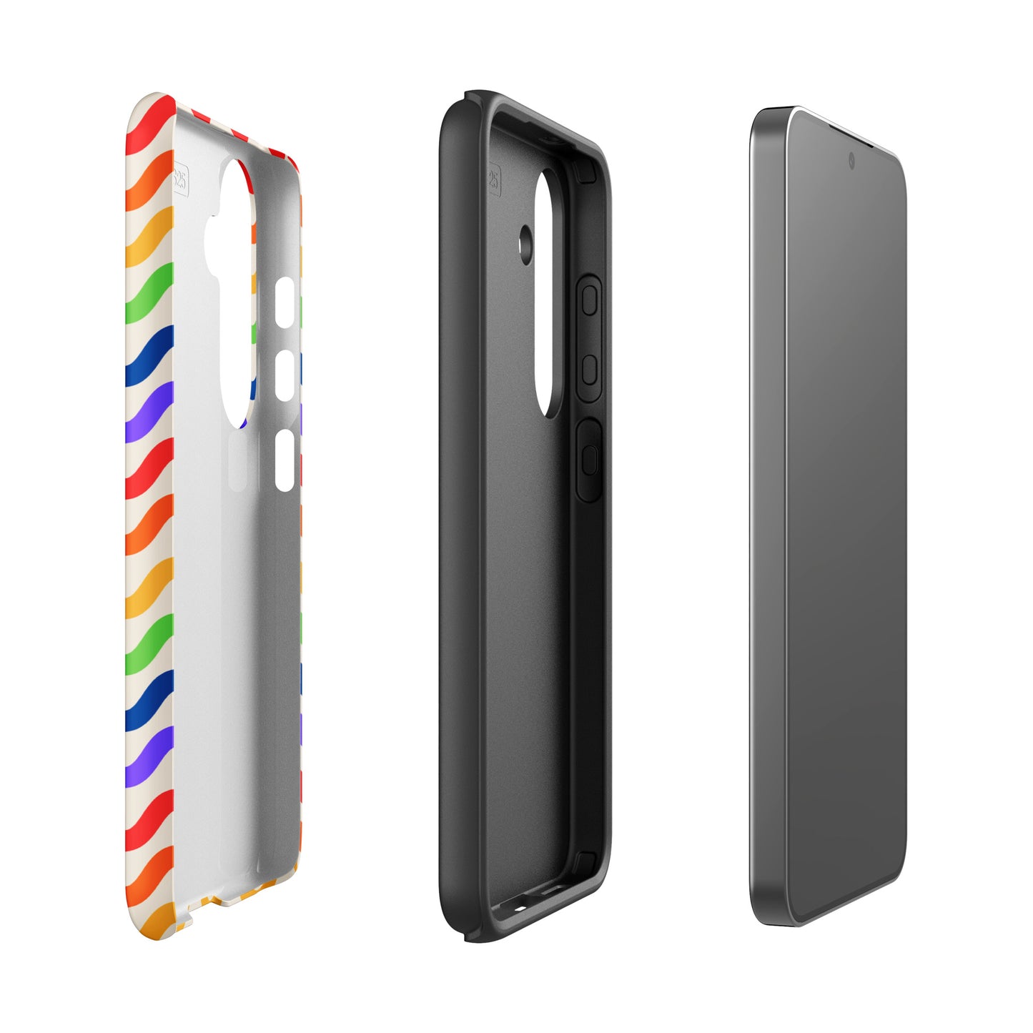 Phone Case for Samsung Galaxy with wavy rainbow design, showcasing vibrant colors and sturdy protection features.