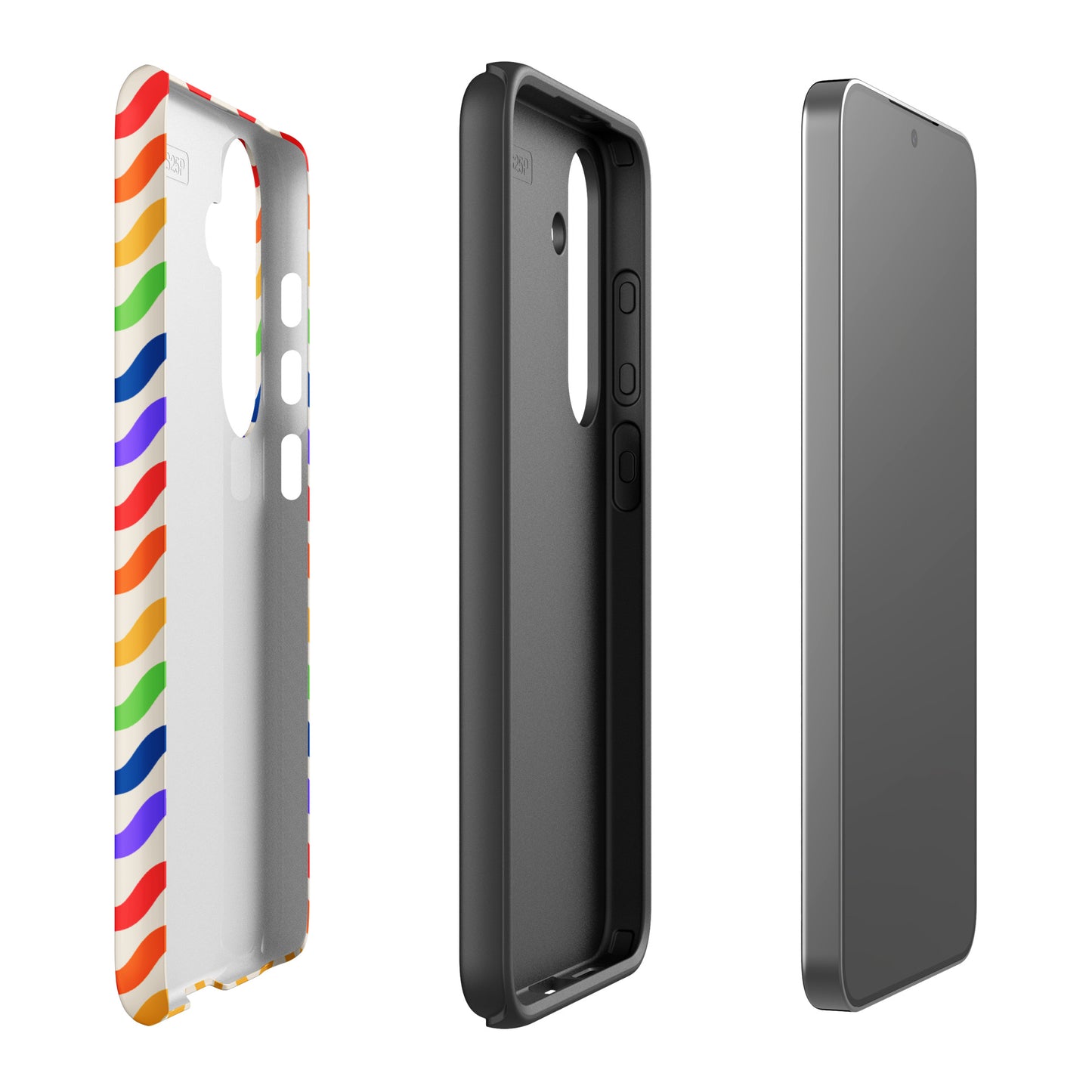 Phone Case for Samsung Galaxy with wavy rainbow design showcasing vibrant colors and protective layers, fits Galaxy models accurately.
