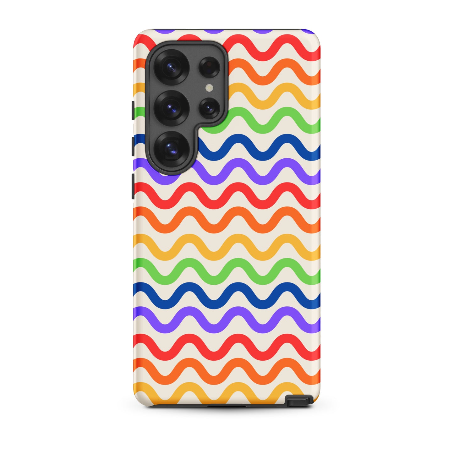 Phone Case for Samsung Galaxy with wavy rainbow pattern showcasing vibrant colors and stylish protection.