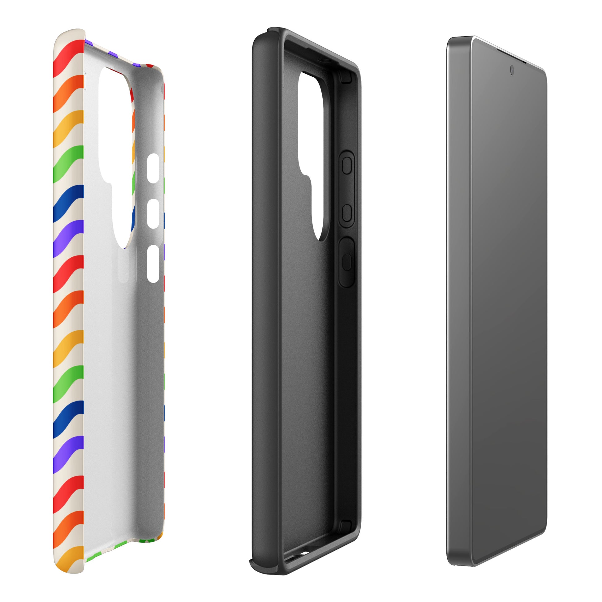 Phone Case for Samsung Galaxy with wavy rainbow groove design showing multiple angles.