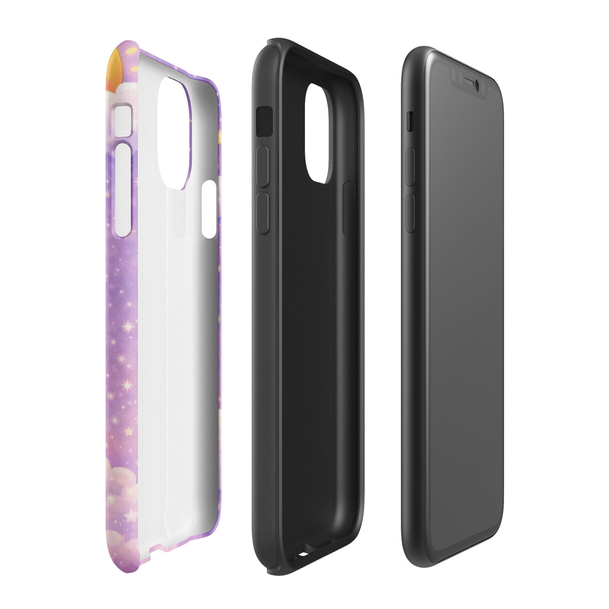 Phone Case for iPhone with cozy dreamy bunny moon design, durable and charming, featuring a celestial pastel sky. Perfect for soft artwork lovers.