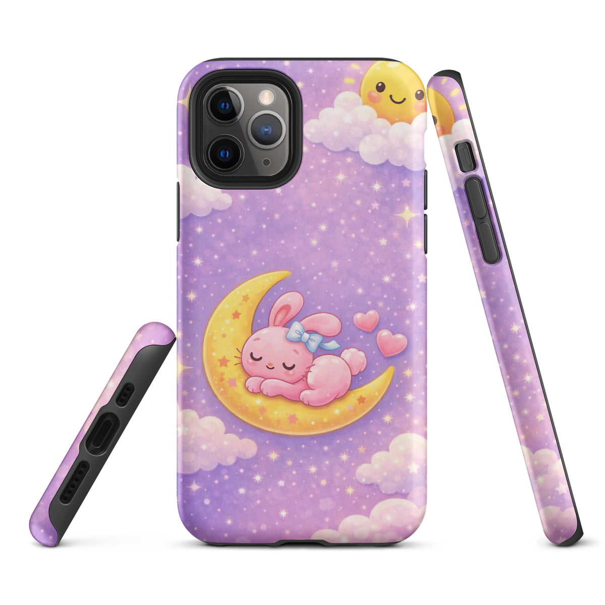 Phone Case with dreamy bunny on crescent moon design for iPhone