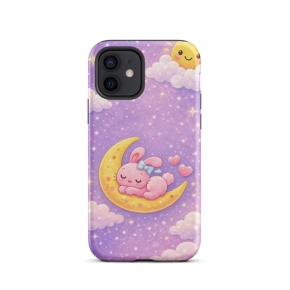 Cute Phone Case for iPhone featuring a dreamy bunny on a crescent moon with stars, perfect for charm and protection.
