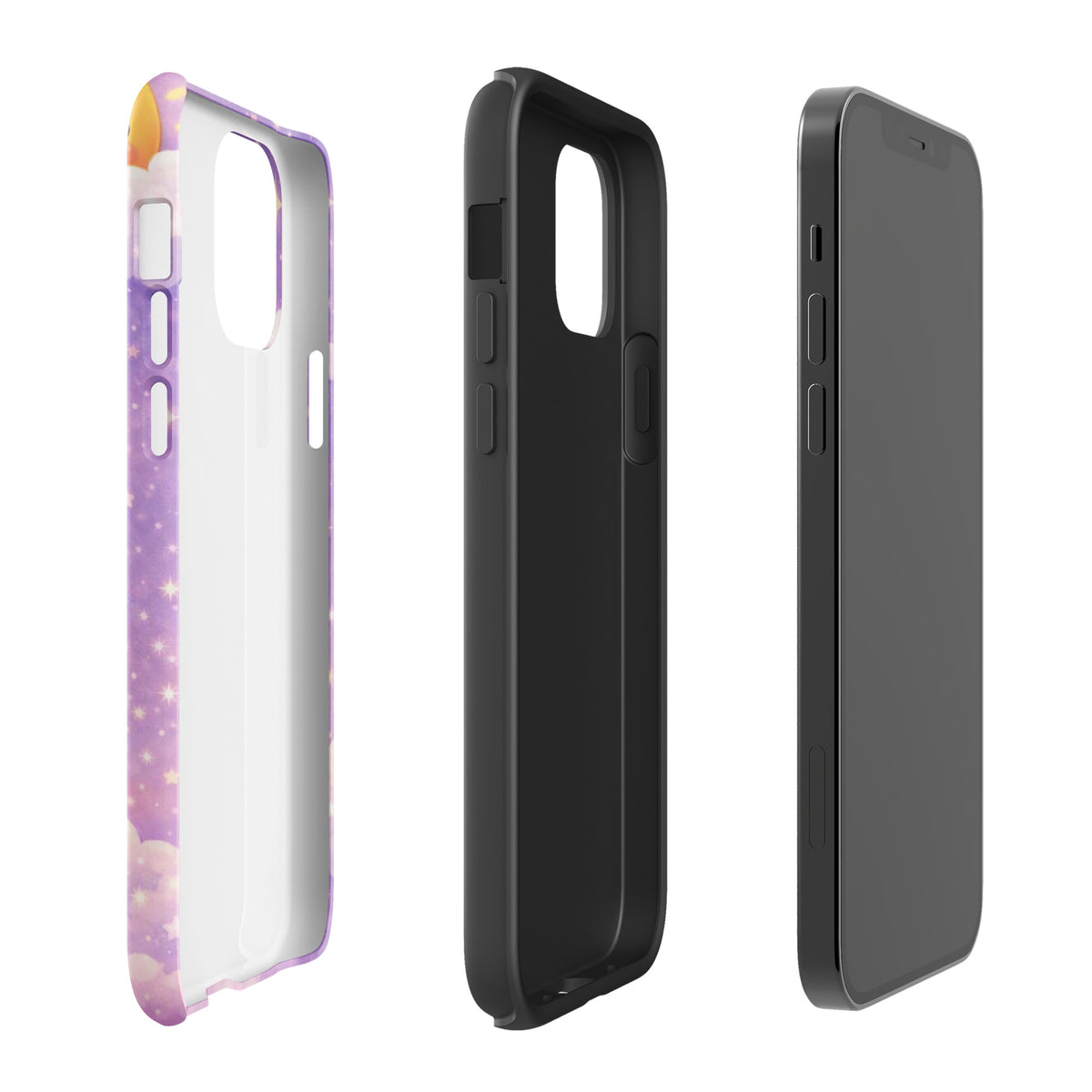 Phone Case for iPhone in dreamy bunny moon design with pastel sky, showcases charm and durability for a personalized, protective cover.
