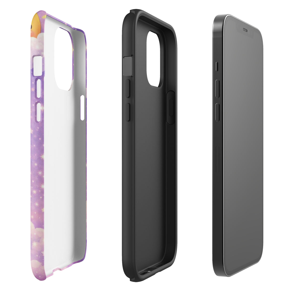 Phone Case with dreamy bunny moon design and starry sky, showing protective features and whimsical artwork for iPhone.