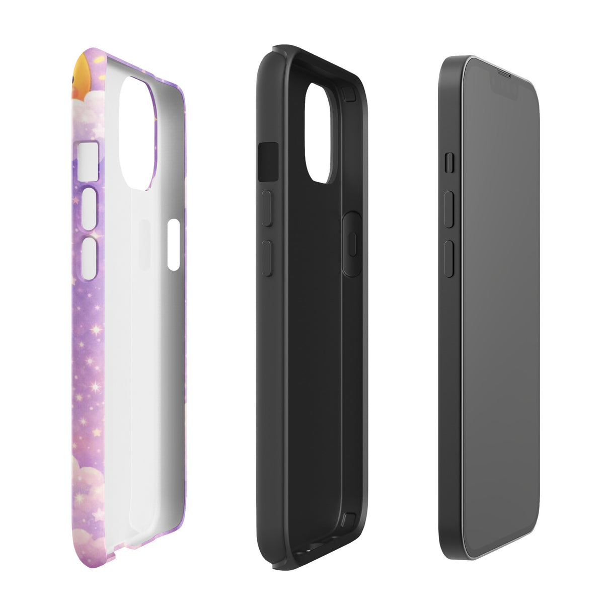Phone Case for iPhone with cute bunny moon design, featuring a crescent moon and stars, offers charm, comfort, and protection.